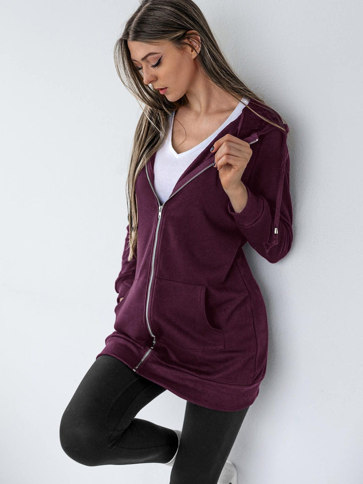 Zip Up Hoodie Women Oversized Long Sleeve Sweatshirt Pockets Casual Jacket Relaxed Fit Spring Fall Cozy Everyday Wear
