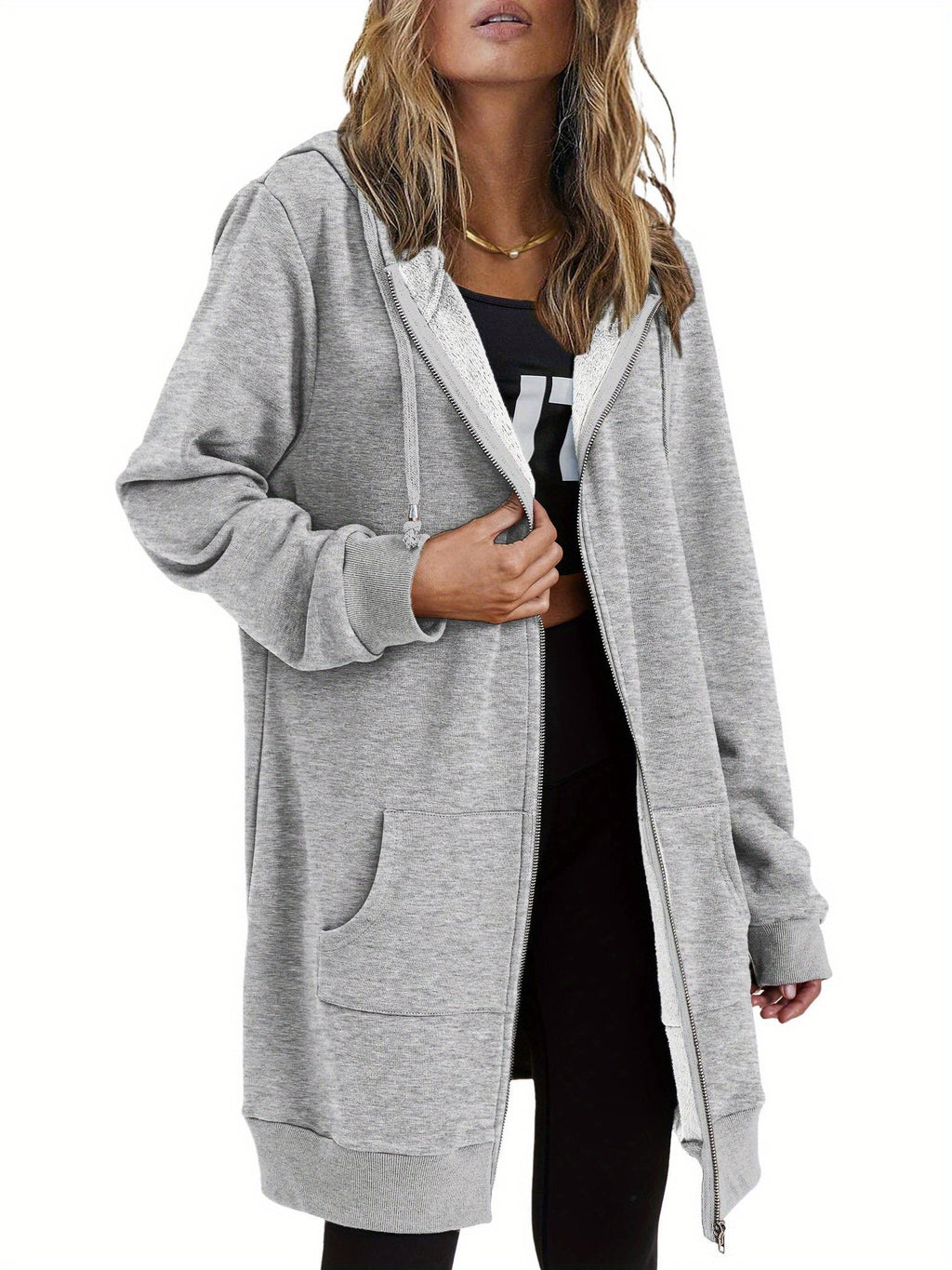 Zip Up Hoodie Women Oversized Long Sleeve Sweatshirt Pockets Casual Jacket Relaxed Fit Spring Fall Cozy Everyday Wear