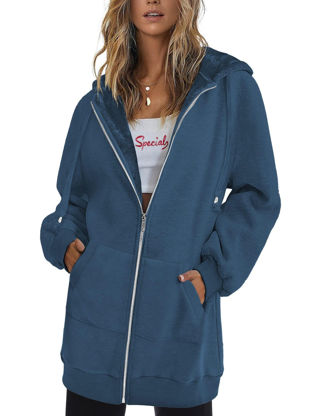 Zip Up Hoodie Women Oversized Long Sleeve Sweatshirt Pockets Casual Jacket Relaxed Fit Spring Fall Cozy Everyday Wear