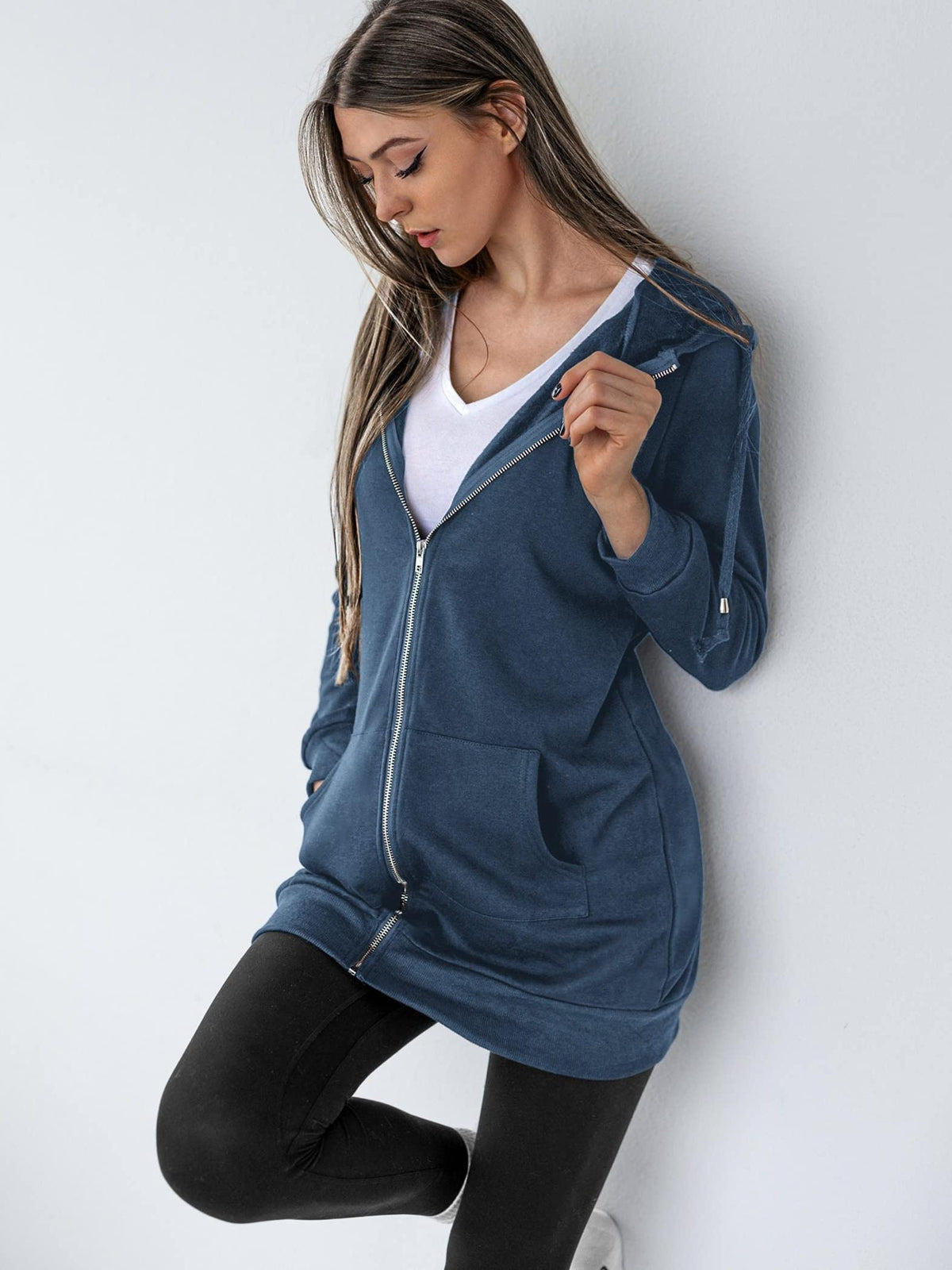 Zip Up Hoodie Women Oversized Long Sleeve Sweatshirt Pockets Casual Jacket Relaxed Fit Spring Fall Cozy Everyday Wear