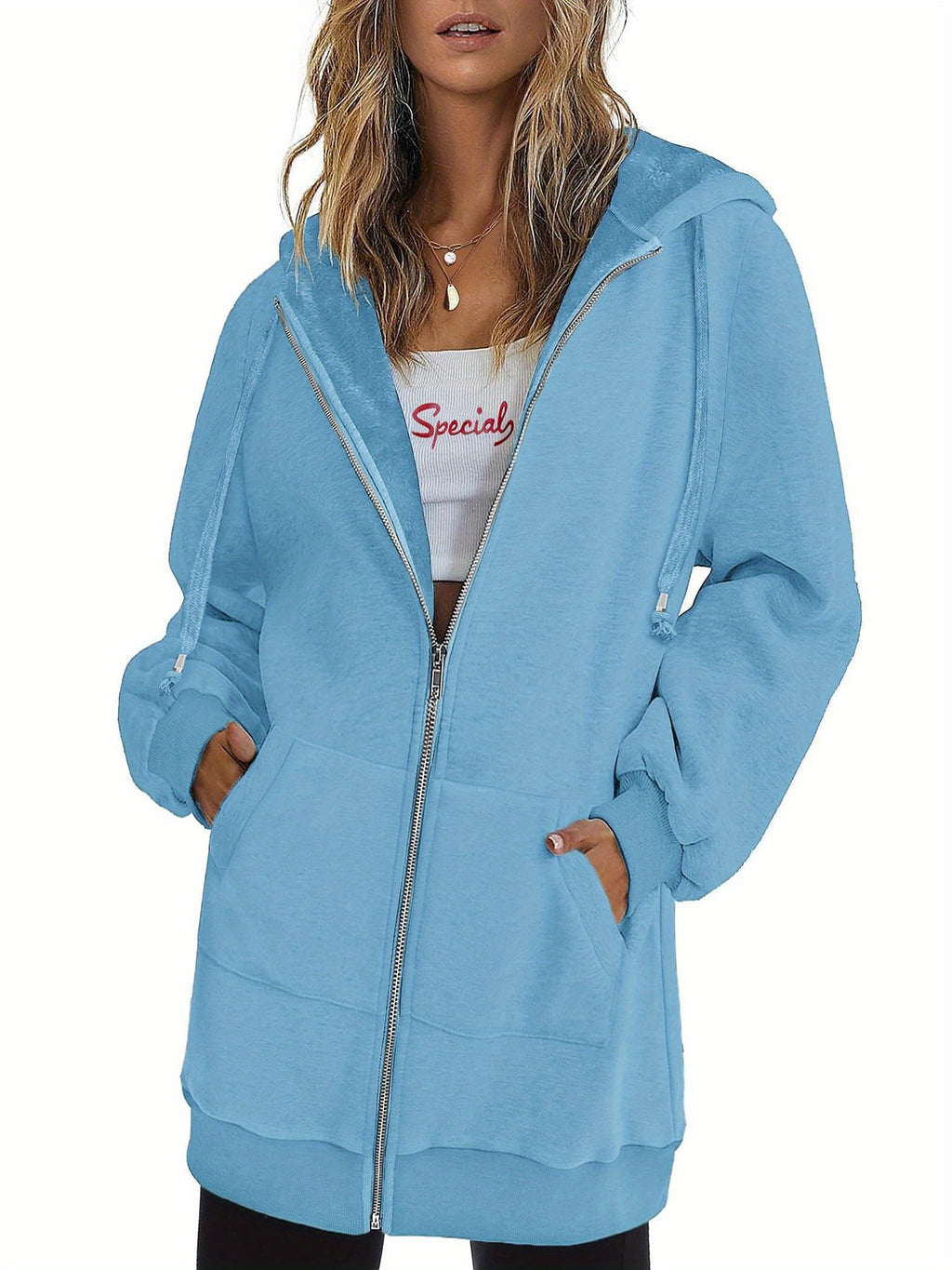 Zip Up Hoodie Women Oversized Long Sleeve Sweatshirt Pockets Casual Jacket Relaxed Fit Spring Fall Cozy Everyday Wear