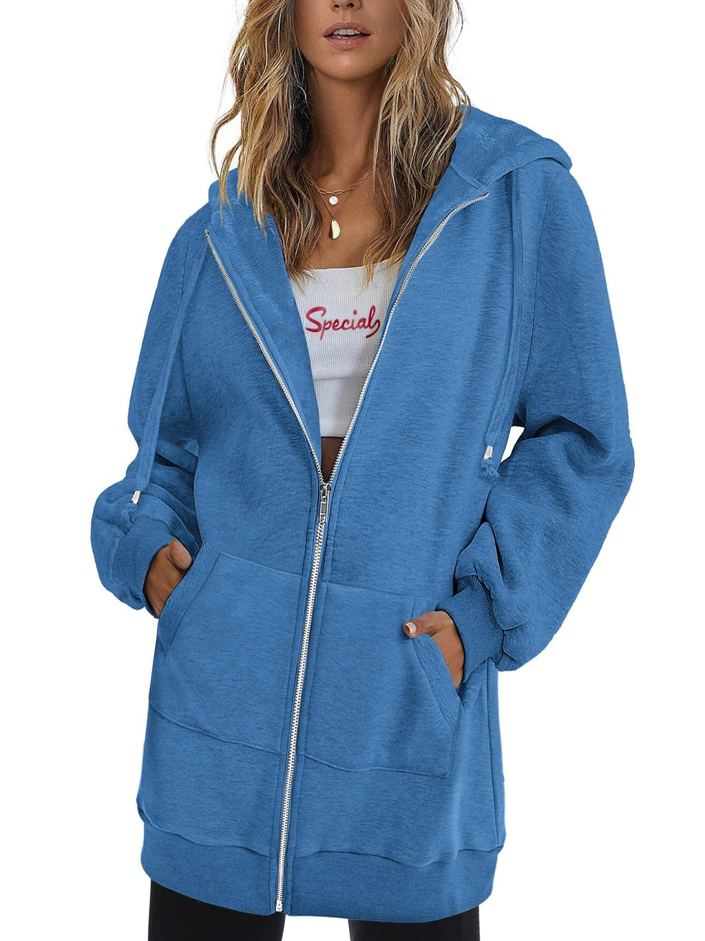 Zip Up Hoodie Women Oversized Long Sleeve Sweatshirt Pockets Casual Jacket Relaxed Fit Spring Fall Cozy Everyday Wear
