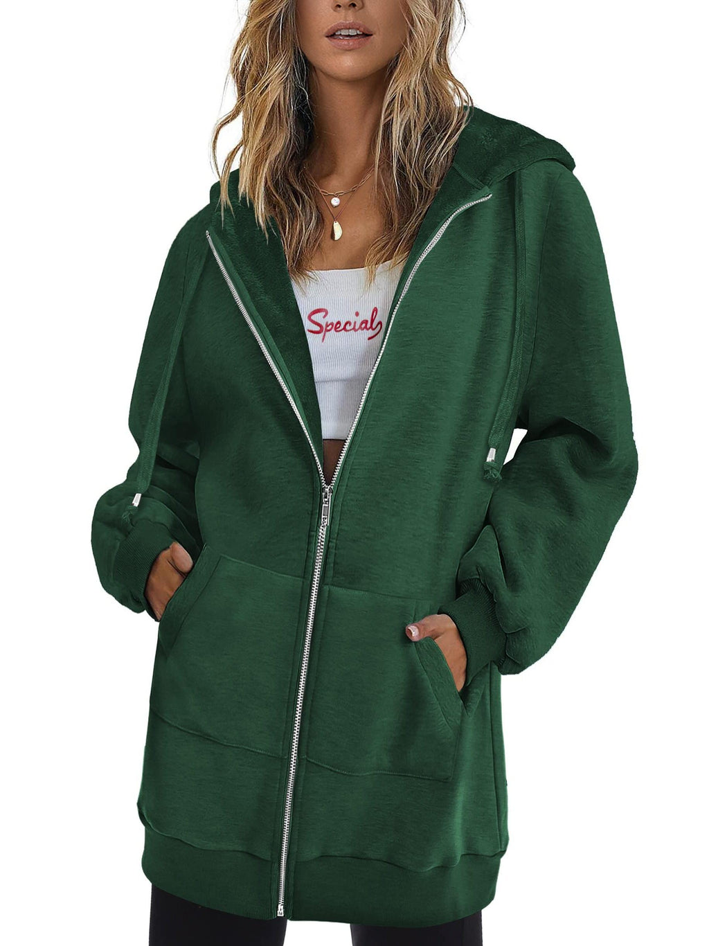 Zip Up Hoodie Women Oversized Long Sleeve Sweatshirt Pockets Casual Jacket Relaxed Fit Spring Fall Cozy Everyday Wear
