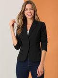 Women's Stretch Blazer Lapel Collar Long Sleeve Button Front Work Office Jacket Suit Single Breasted Knit Fabric Fall Winter