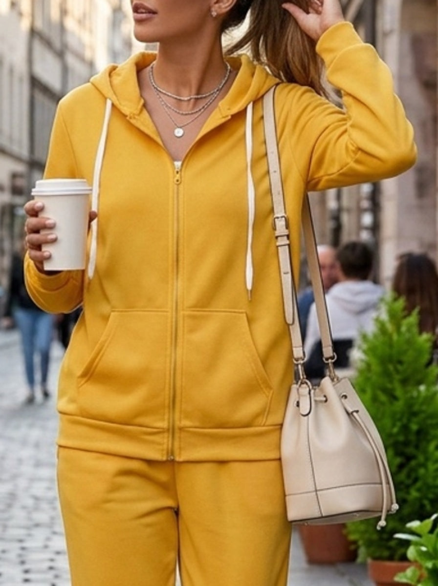Women's Zip-Up Hoodie Jogger Set 2 Piece Tracksuit Sweatsuit Casual Solid Color Sweatpants Outfit S-XXL