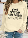 Great Mom Grandma Print Women Sweatshirt Round Neck Casual Sporty Pullover Fall Winter Daily Top Outdoor Versatile