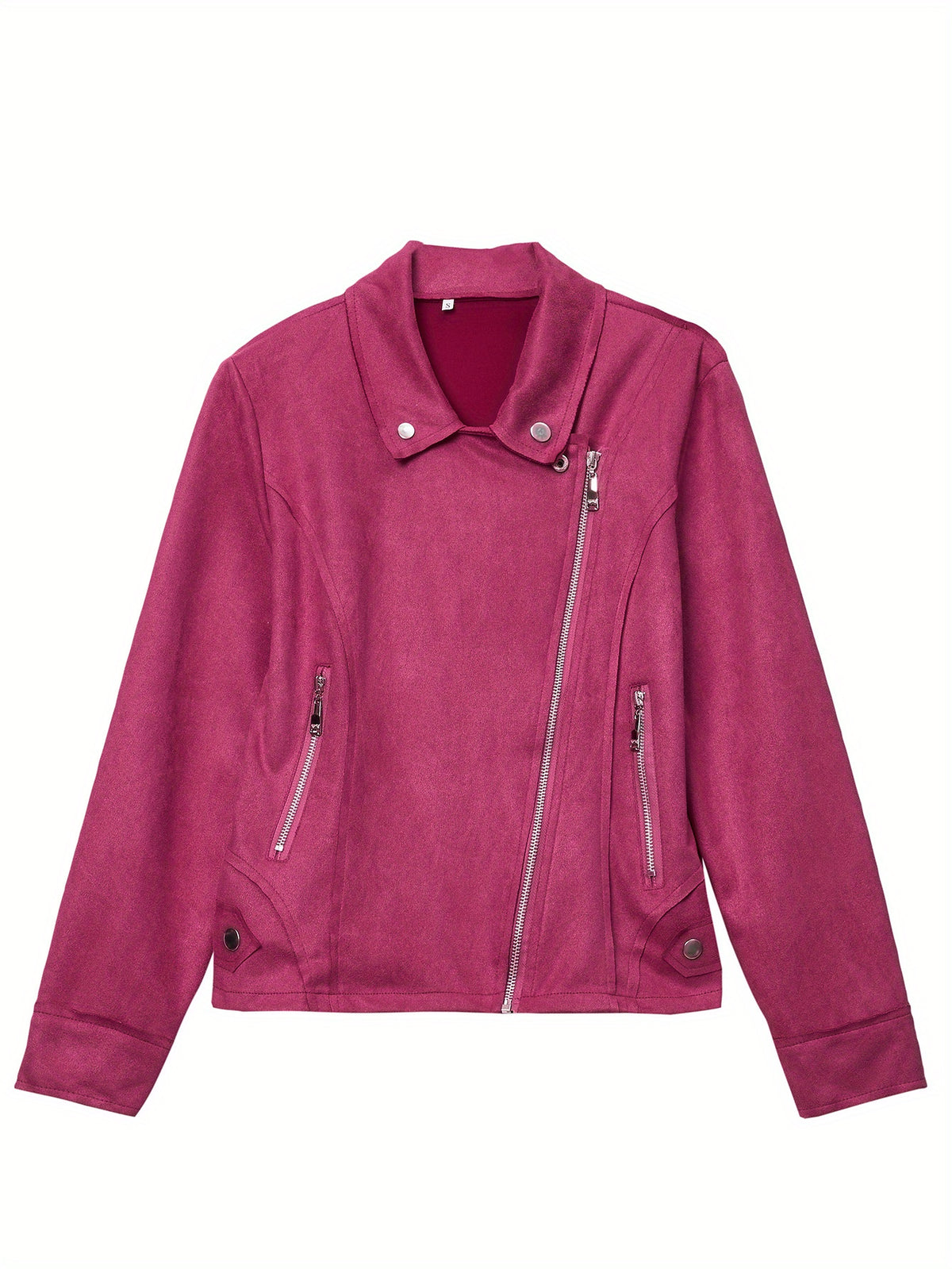 Women Faux Suede Leather Jacket Zipper Casual Fashion Outerwear Rose Red Khaki Orange Black S-XL