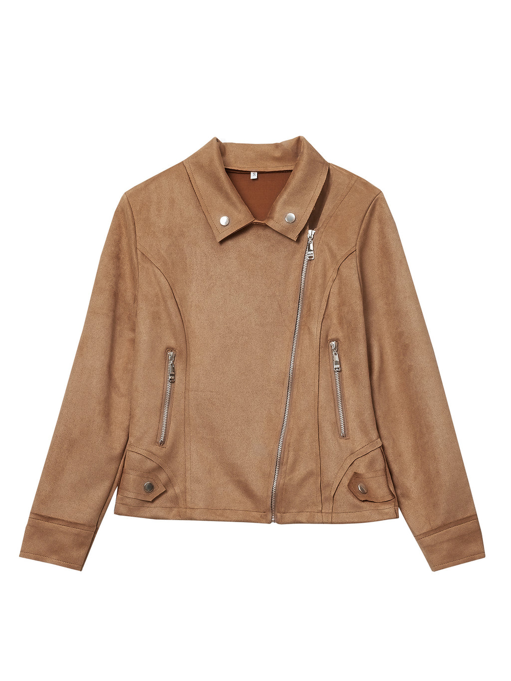 Women Faux Suede Leather Jacket Zipper Casual Fashion Outerwear Rose Red Khaki Orange Black S-XL