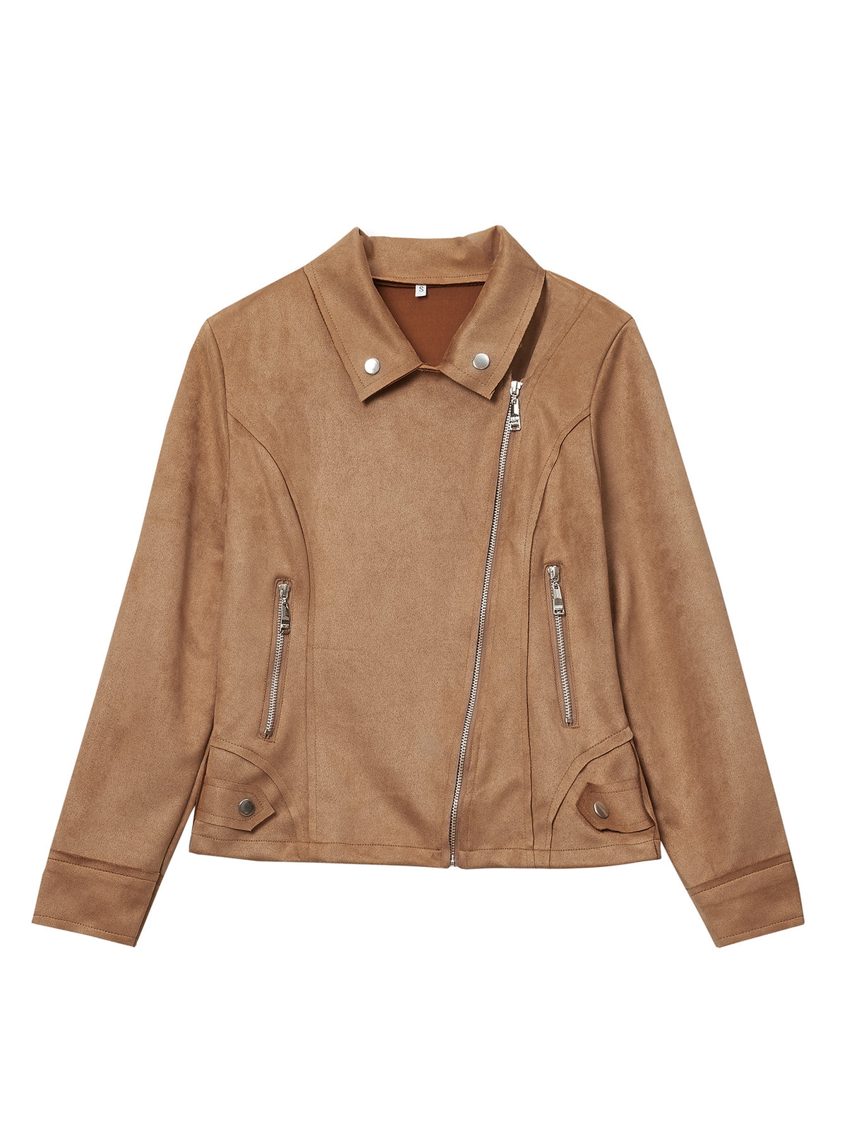 Women Faux Suede Leather Jacket Zipper Casual Fashion Outerwear Rose Red Khaki Orange Black S-XL