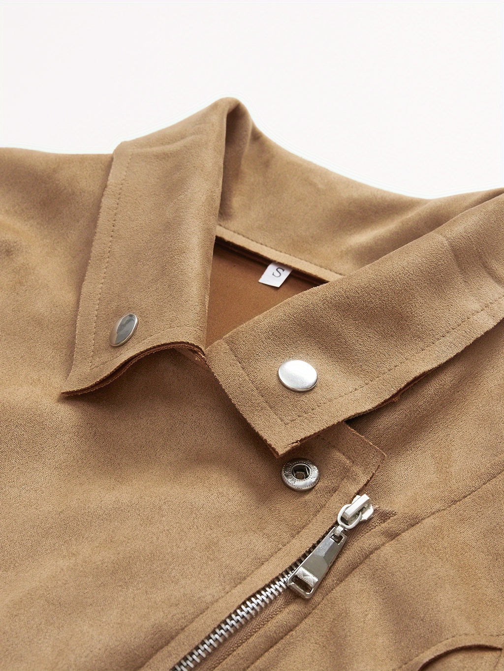 Women Faux Suede Leather Jacket Zipper Casual Fashion Outerwear Rose Red Khaki Orange Black S-XL