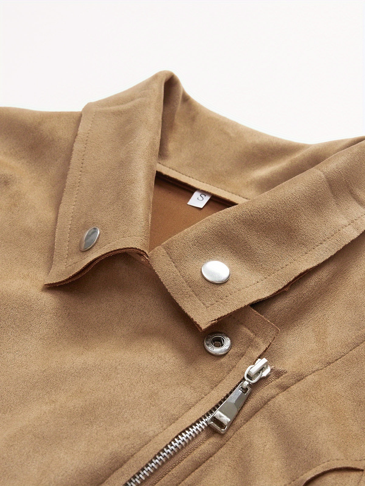 Women Faux Suede Leather Jacket Zipper Casual Fashion Outerwear Rose Red Khaki Orange Black S-XL