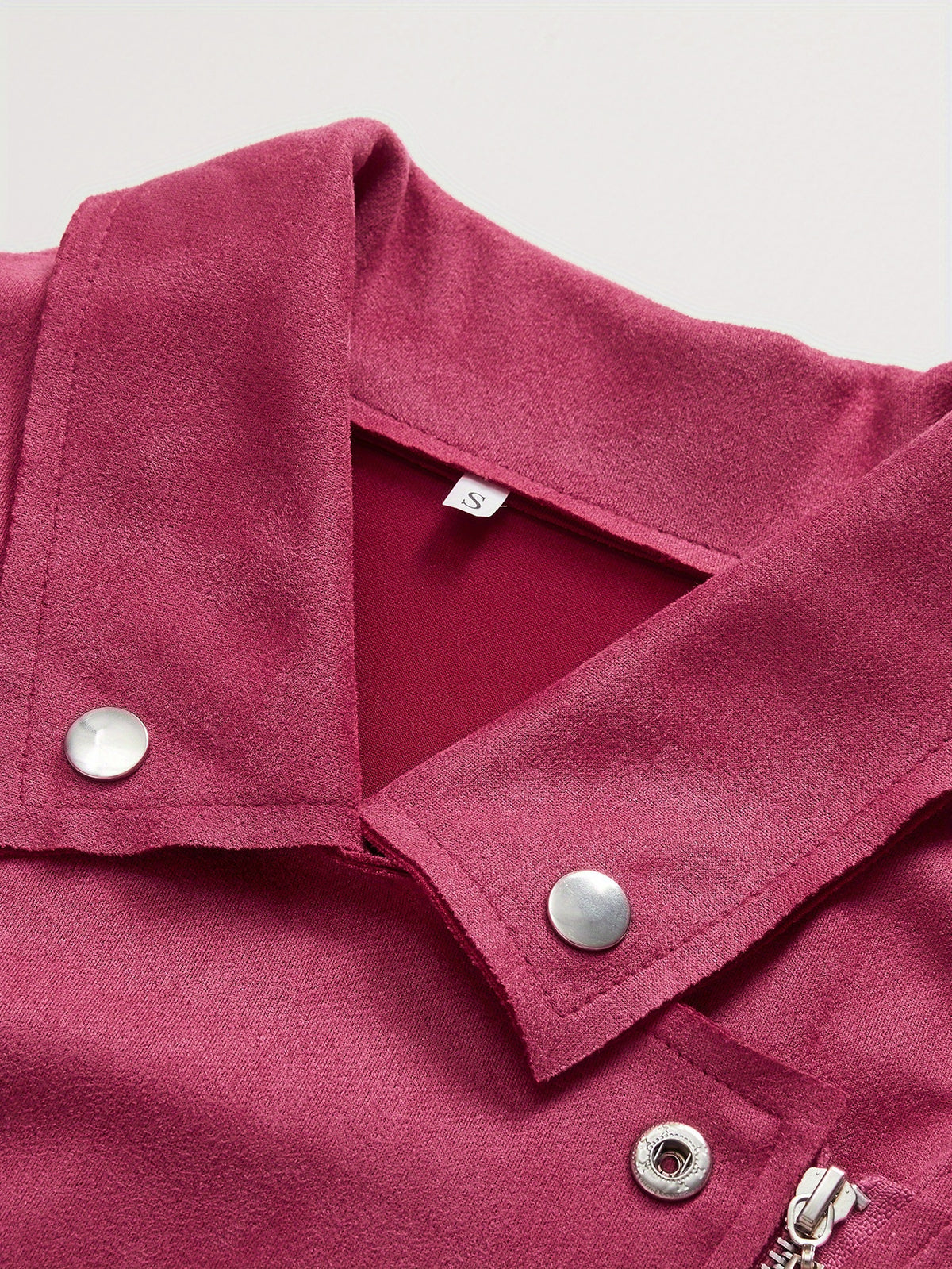 Women Faux Suede Leather Jacket Zipper Casual Fashion Outerwear Rose Red Khaki Orange Black S-XL