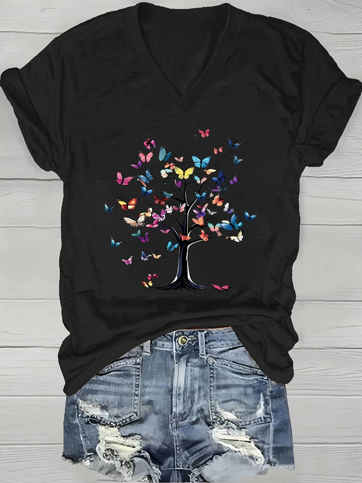 Women's Graphic V-Neck T-Shirt Short Sleeve Floral Print Casual Tee | Lightweight Everyday Top for Work Beach Travel