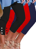 Fake Button Detail Capri Leggings Women 3 Pack High Waist High Elasticity Halloween Costume Fall Winter Black Navy Red S-XXL
