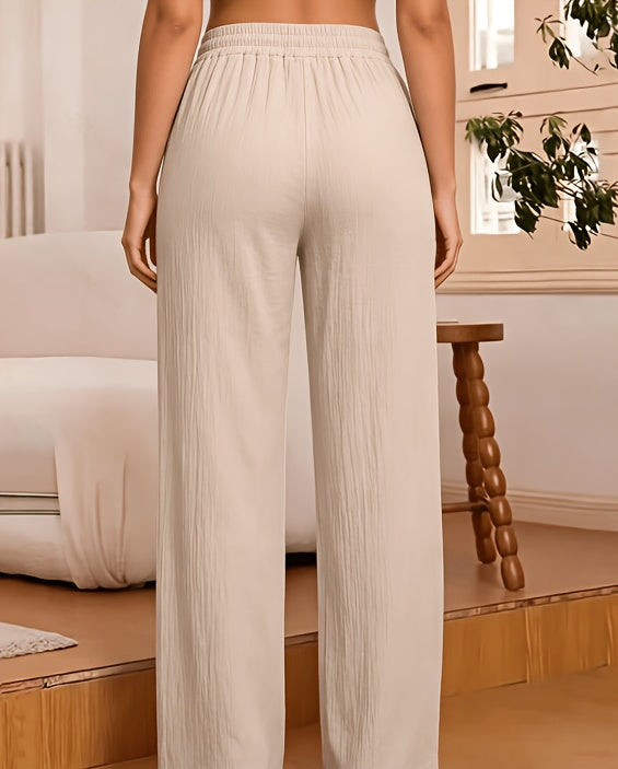 Women's Wide-Leg Pants Solid Color Elastic Waist Casual Comfortable Trousers S-XXL | Mira Roam