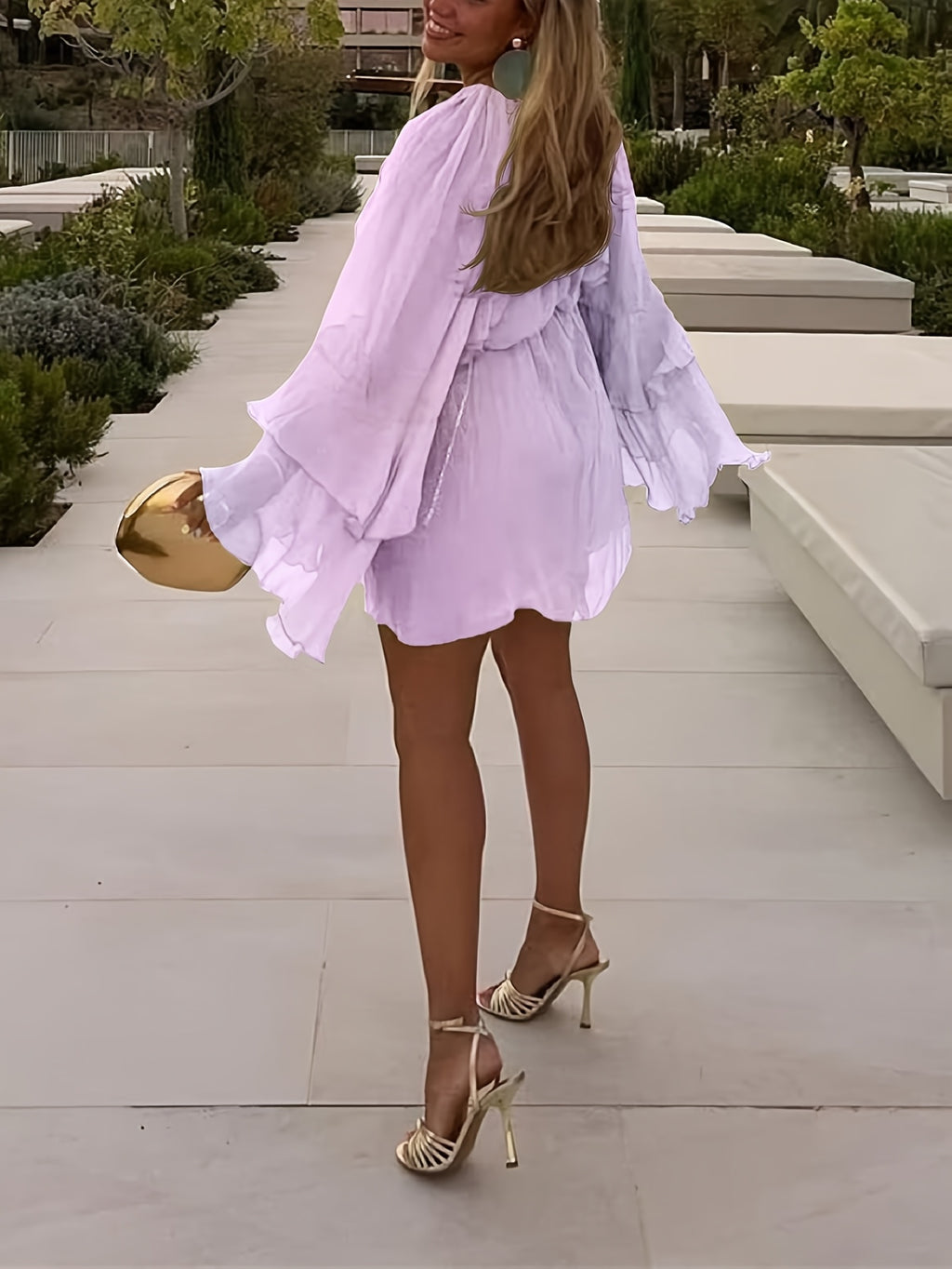 Layered Ruffle Chiffon A-Line Dress Women Loose Flowy Semi-Sheer Casual Vacation Spring Summer Dress S-XXL
