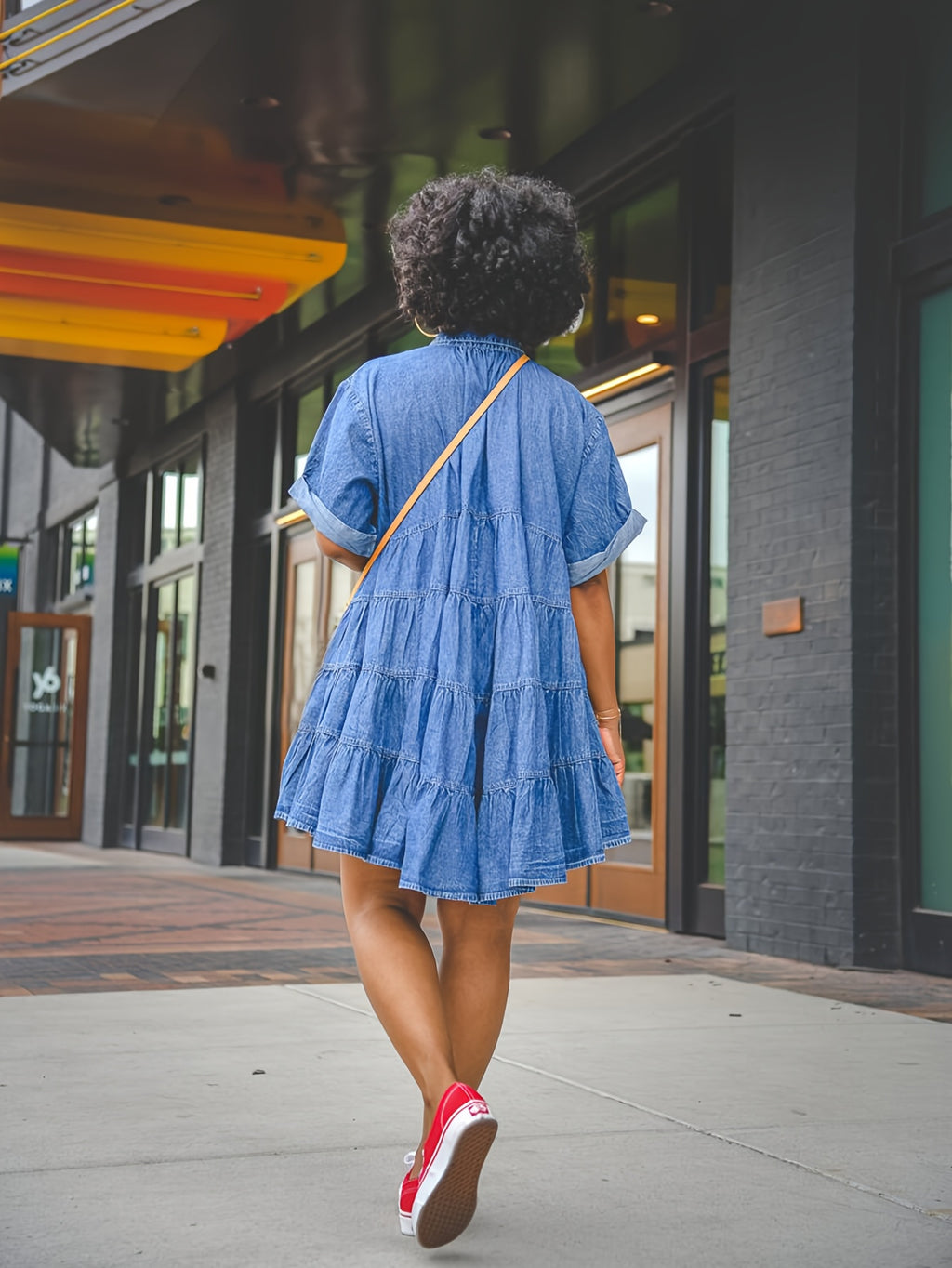 Denim Shirt Dress Women Short Sleeve Button Flared Hem Babydoll Jean Dress Casual Summer Spring S-XXL