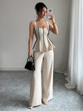 2 Piece Camisole Crop Top and Wide Leg Pants Set Women Solid Color Elegant Summer Suit Outfit S-XXL
