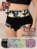 Plus Size Panties 5 Pack Women Floral Print High Waisted Soft Briefs Elegant Comfortable Underwear Set