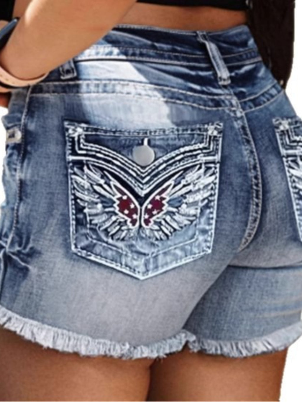 Embroidered Washed Denim Shorts Women Summer Rear Pocket Blue Casual Jean Shorts Slim Fit S-XXL