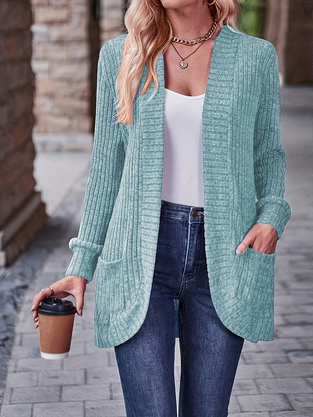 Cardigan Collar Loose Blouse Women Knit Pocket Long Sleeve Solid Color Casual Elegant Top 10 Colors Stretch Everyday Wear S-XXL