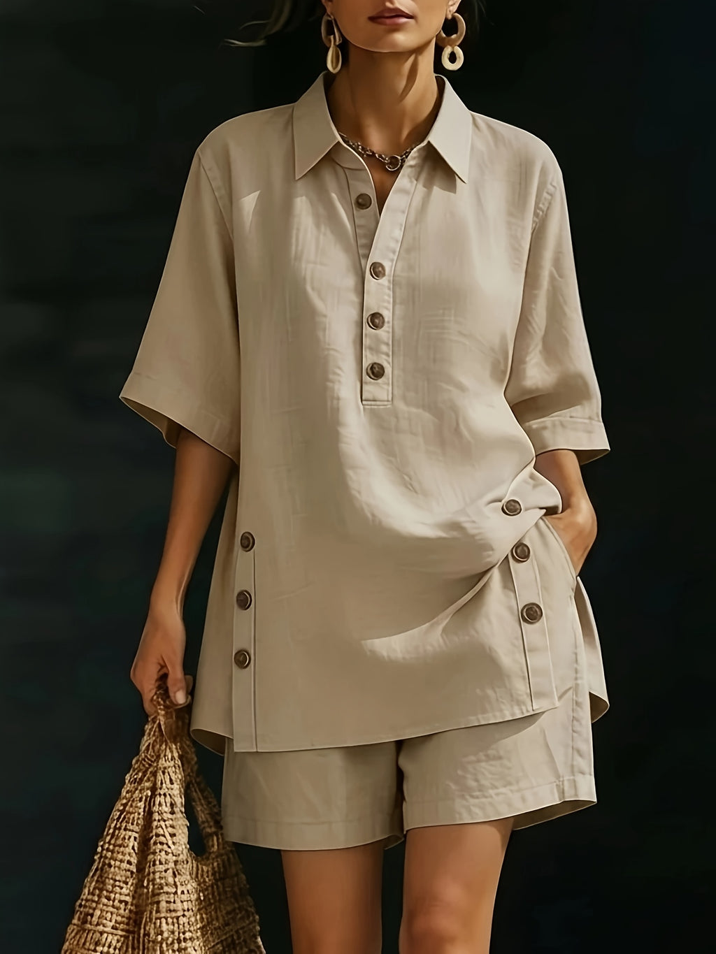 2 Piece Set Women Short Sleeve Shirt Loose Trousers Spring Summer Casual Matching Outfit Coord Set Wide Leg Pants S-XXL