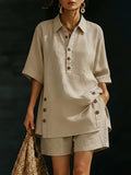 2 Piece Set Women Short Sleeve Shirt Loose Trousers Spring Summer Casual Matching Outfit Coord Set Wide Leg Pants S-XXL