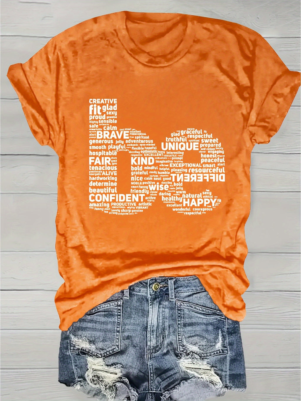Inspirational Word Cloud Print T-Shirt Women Round Neck Short Sleeve Light Grey Positive Affirmation Casual Tee Spring Summer S-XXL