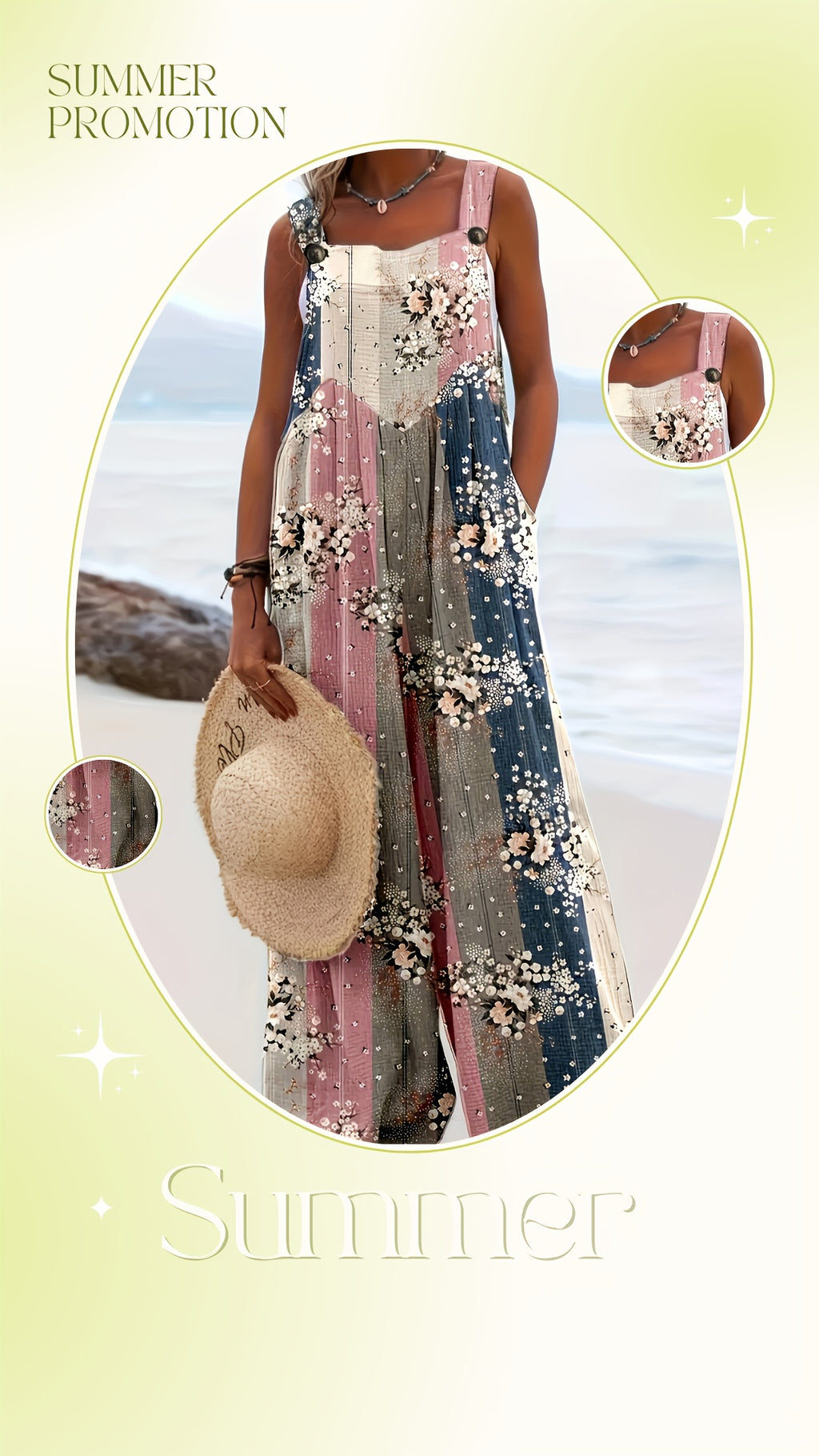 Print Loose Sleeveless Pantsuit for Women Square Collar Button Front Casual Summer Two-Piece Set