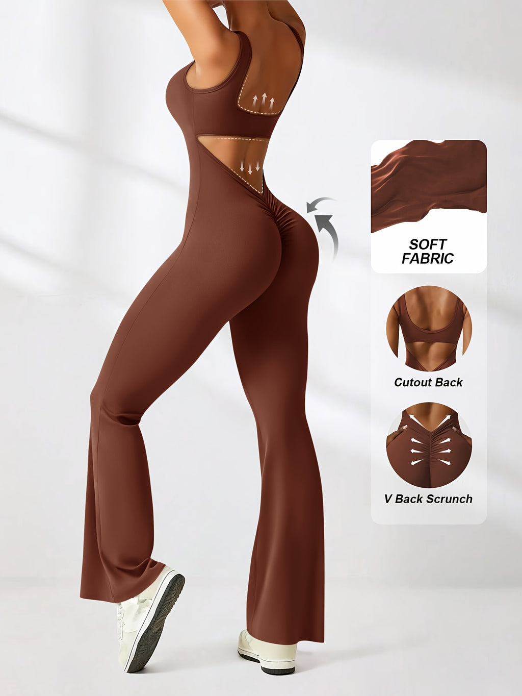 Women's Flare Jumpsuit Square Neck Hollow Out Backless Sexy 2pcs Set Flare Leg One Piece Outfit for Daily Wear Christmas Gift