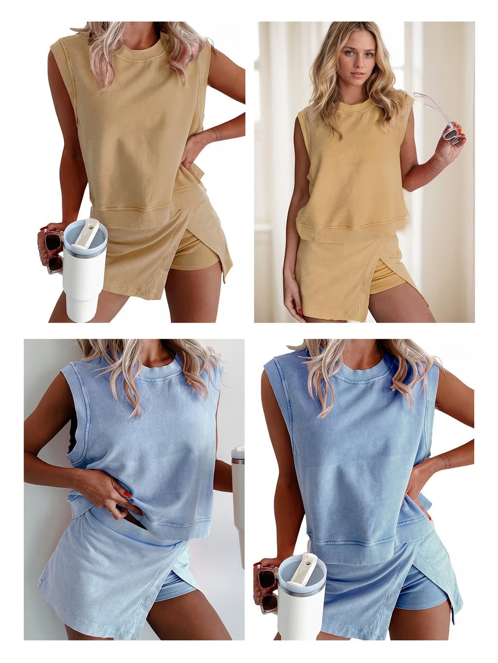 Women's Solid Color Short Sleeve T-Shirt & Pants 2pcs Set Casual Matching Outfit Spring Summer Loungewear Beige Green Purple Khaki Blue S-XL