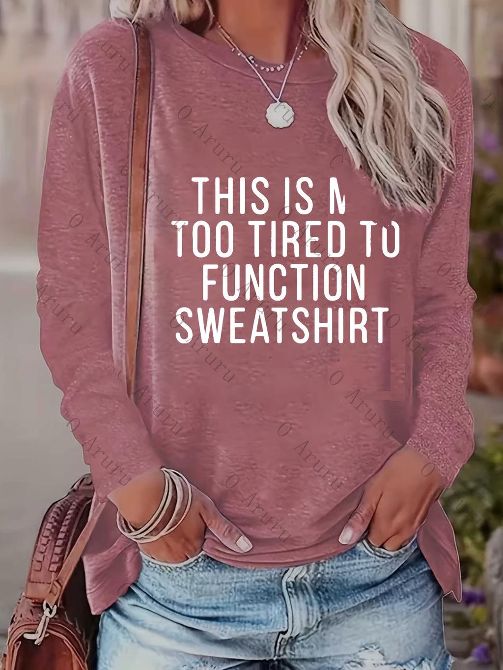 Too Tired to Work Funny Slogan Women Long Sleeve T-Shirt Loose Crew Neck Casual Humor Graphic Tee Soft Knit Fall Winter Daily