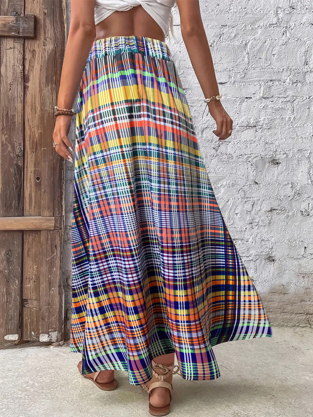 Plaid Smocked Sleeveless Summer Dress Women Casual Beach Sundress Tiered Swing A-Line Vacation Dress Polyester S-XXL