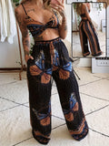 Butterfly Print 2-Piece Camisole Crop Top & Wide-Leg Pants Set for Women – Y2K Summer Outfit with Pockets, V-Neck Vest & Trousers