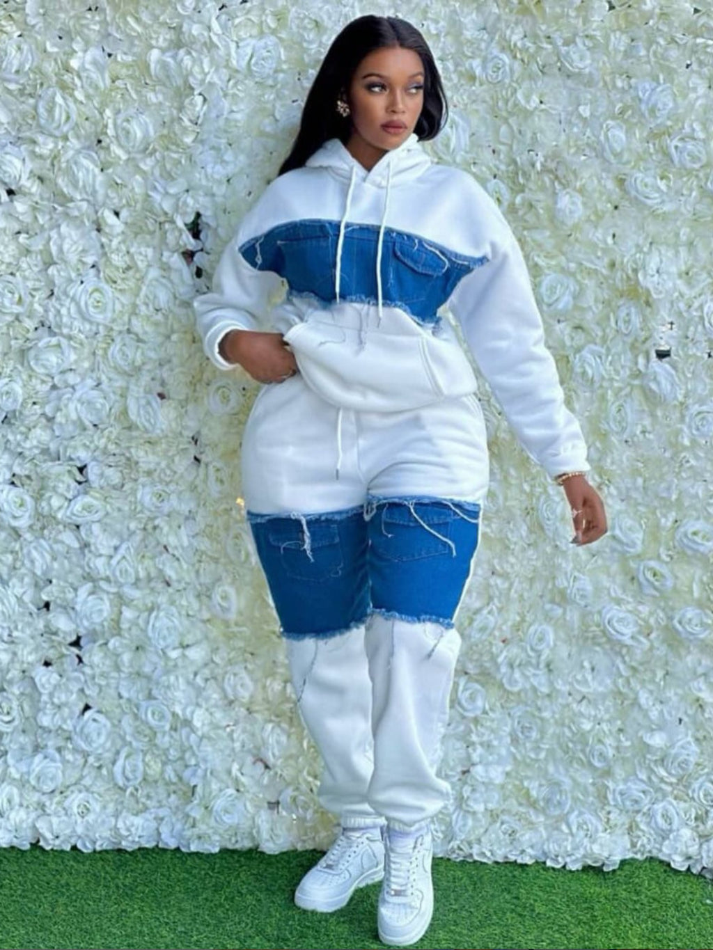 Color Block Sweatshirt Tracksuit Set for Women - Oversized Retro Streetwear Patchwork 2-Piece Casual Matching Outfit