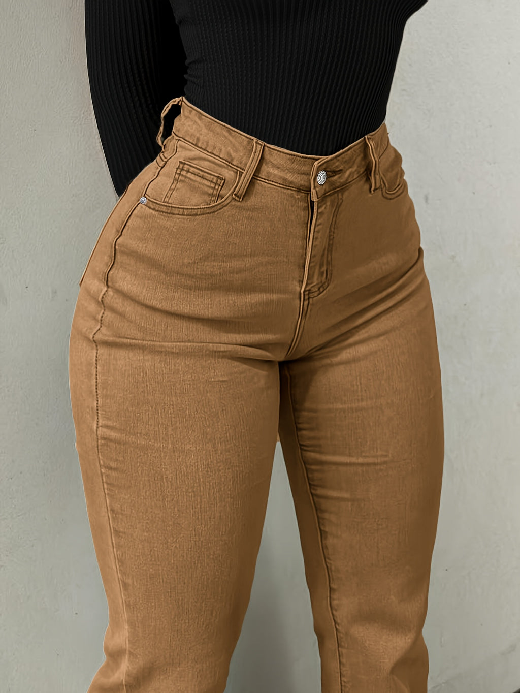 Women's Y2K Straight Leg Denim Pants High Elastic Vintage Street Style Solid Color Long Jeans Versatile Trendy Fashion Bottoms