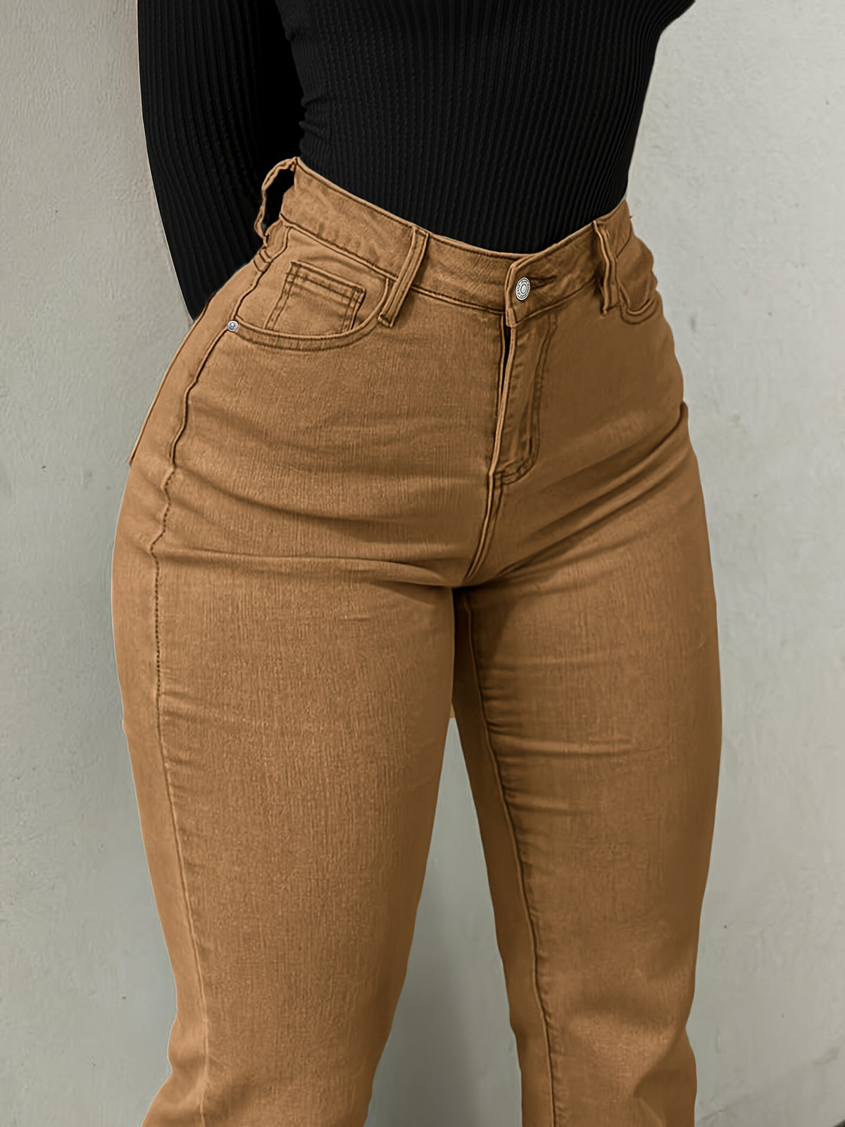 Women's Y2K Straight Leg Denim Pants High Elastic Vintage Street Style Solid Color Long Jeans Versatile Trendy Fashion Bottoms