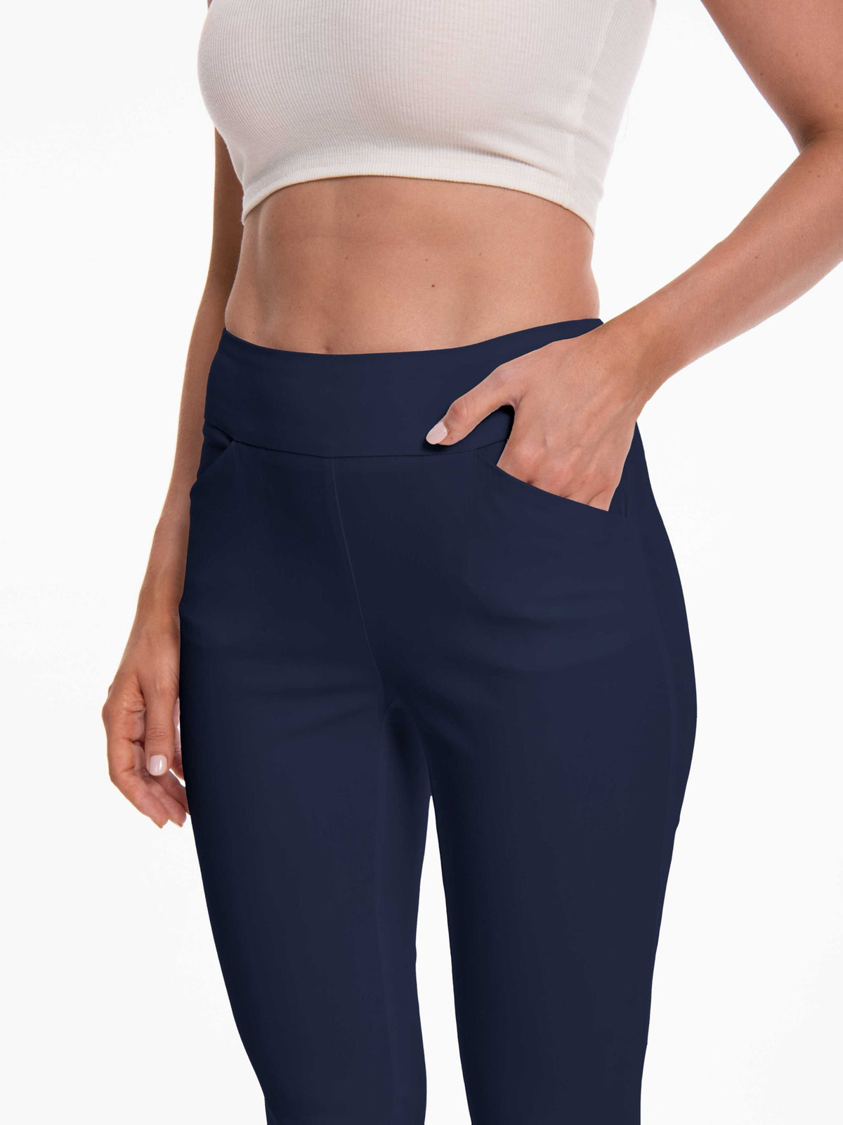 Stretch Ankle Pants Women High Rise Pull-On Straight Leg Slim Fit Work Office Travel Blush Pink Surf Black