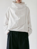 Solid Color Asymmetric Hem Loose Casual Jacket for Women Stand Collar Long Sleeve Coat Fall Winter Spring