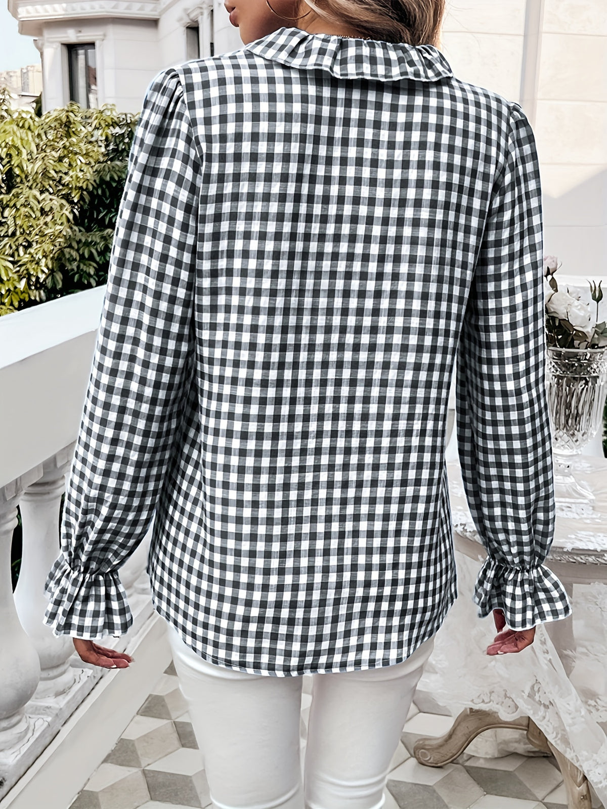 Women's Professional Business Blouse French Contrast Button-Down Shirt Fall Winter Office Top