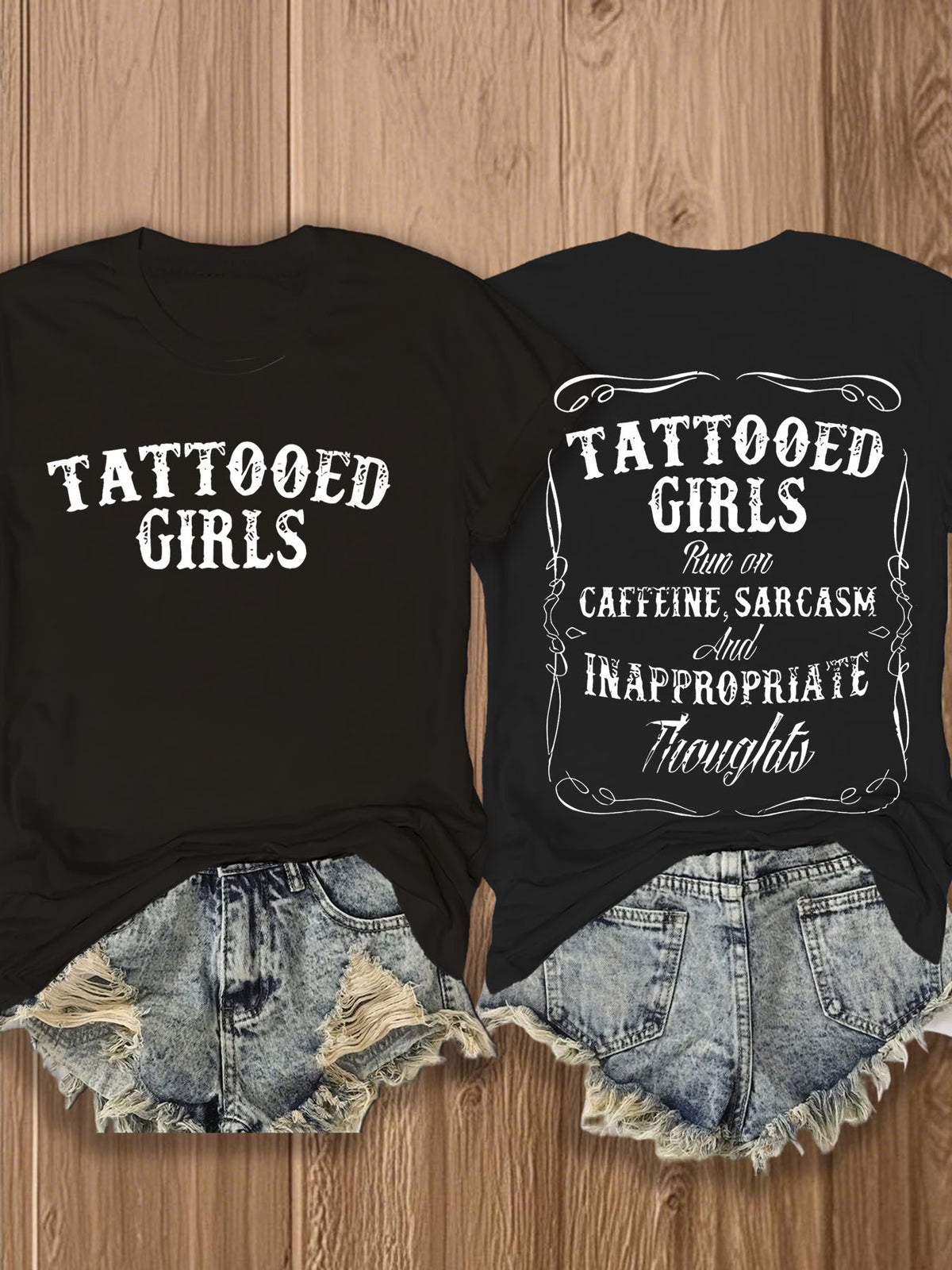Tattooed Double-Sided Print T-Shirt Women Geometric Positioning Print Crew Neck Short Sleeve Soft Skin-Friendly Breathable Casual Tee Daily Wear Gift S-XXL