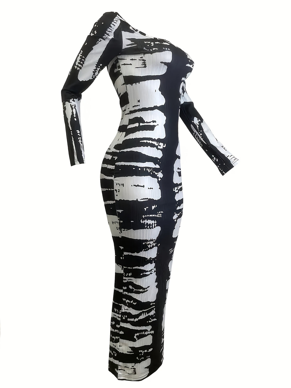 Tie-Dye Bodycon Maxi Dress Women Long Sleeve Ankle Length Contrasting Print Figure-Hugging Sexy Elegant Long Dress