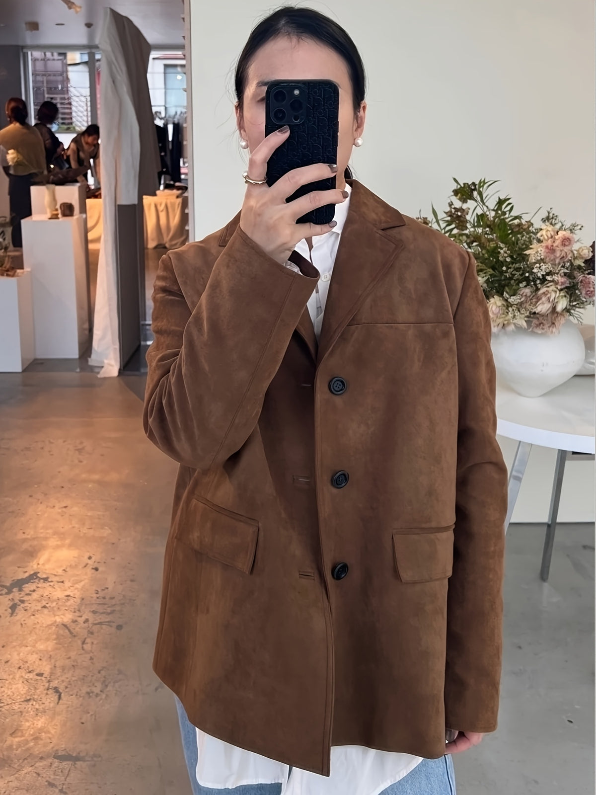 Women Y2K Suit Collar Blazer Jacket Midi Length Long Sleeve Loose Fit Vintage Style Light Brown S-XXL