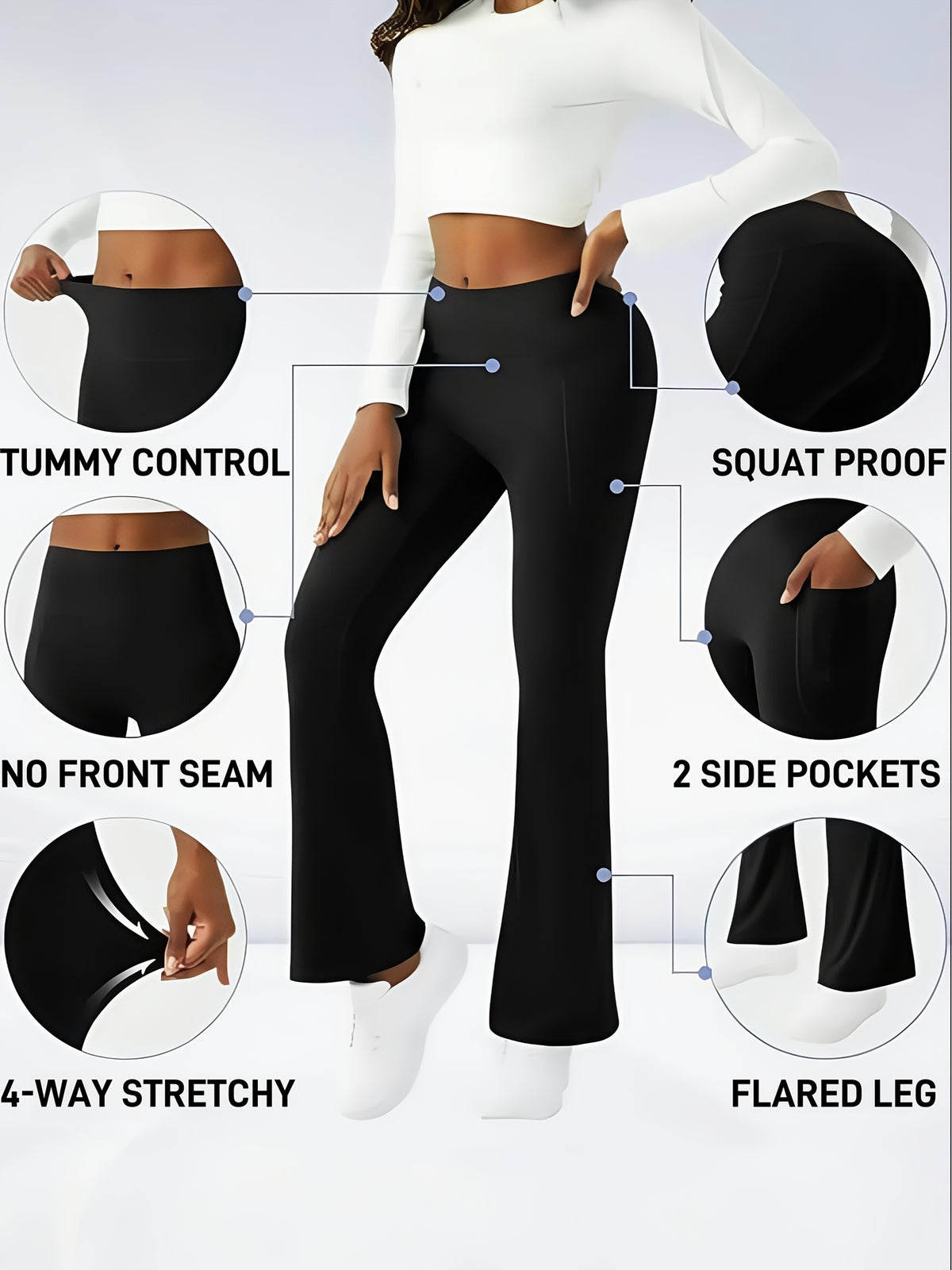 Flare Leggings with Pockets Women 3 Pack Ultra Soft High Waist Tummy Control Bootcut Stretch Pants 4 Colors All Season S-XXL
