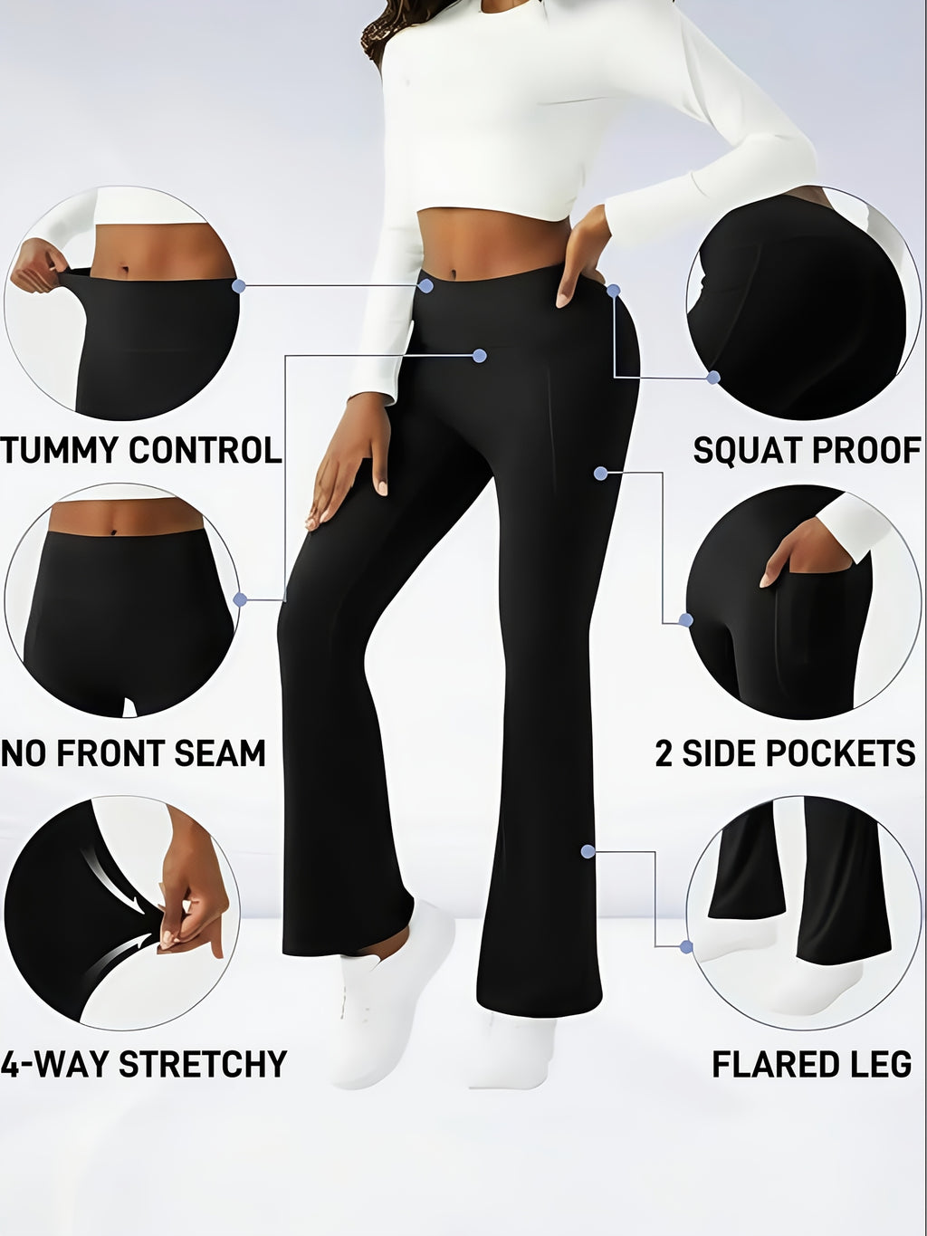 Flare Leggings with Pockets Women 3 Pack Ultra Soft High Waist Tummy Control Bootcut Stretch Pants 4 Colors All Season S-XXL