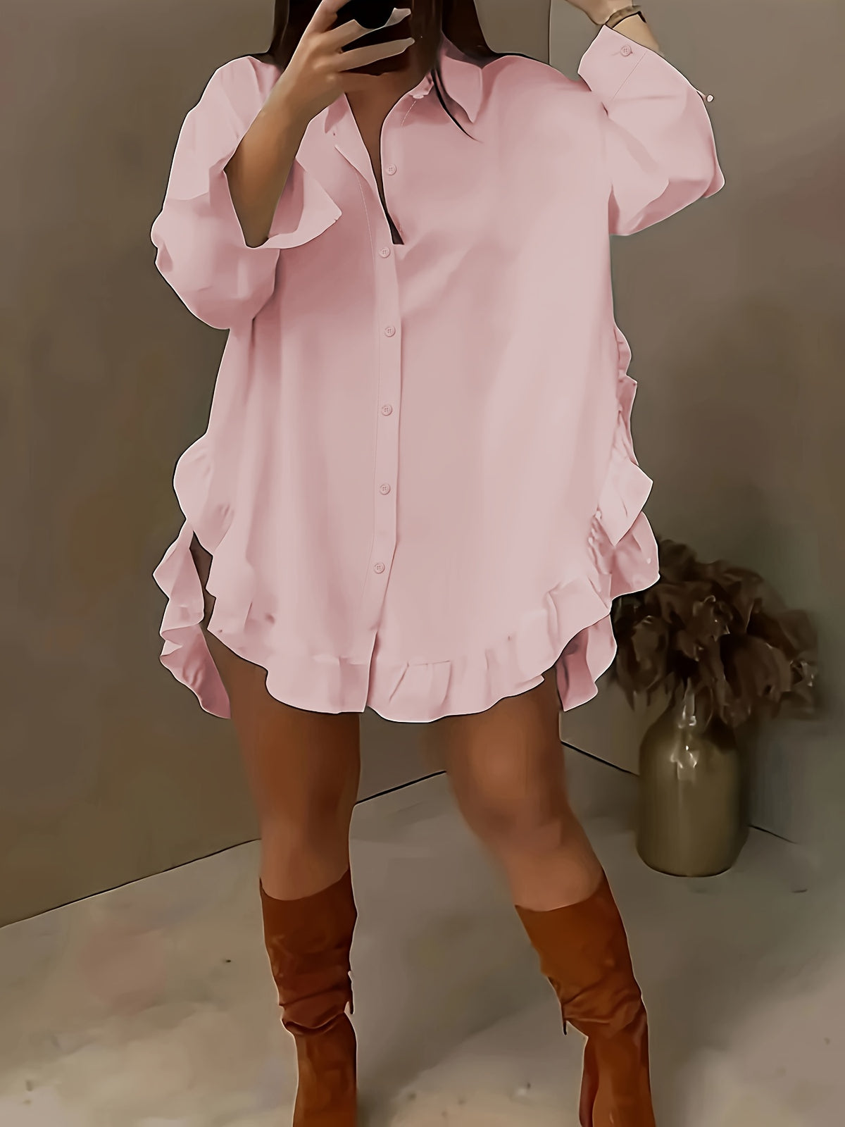 Ruffle Shirt Women Loose Oversized Frill Detail Casual Elegant Blouse Spring Summer Office Top S M L XL XXL