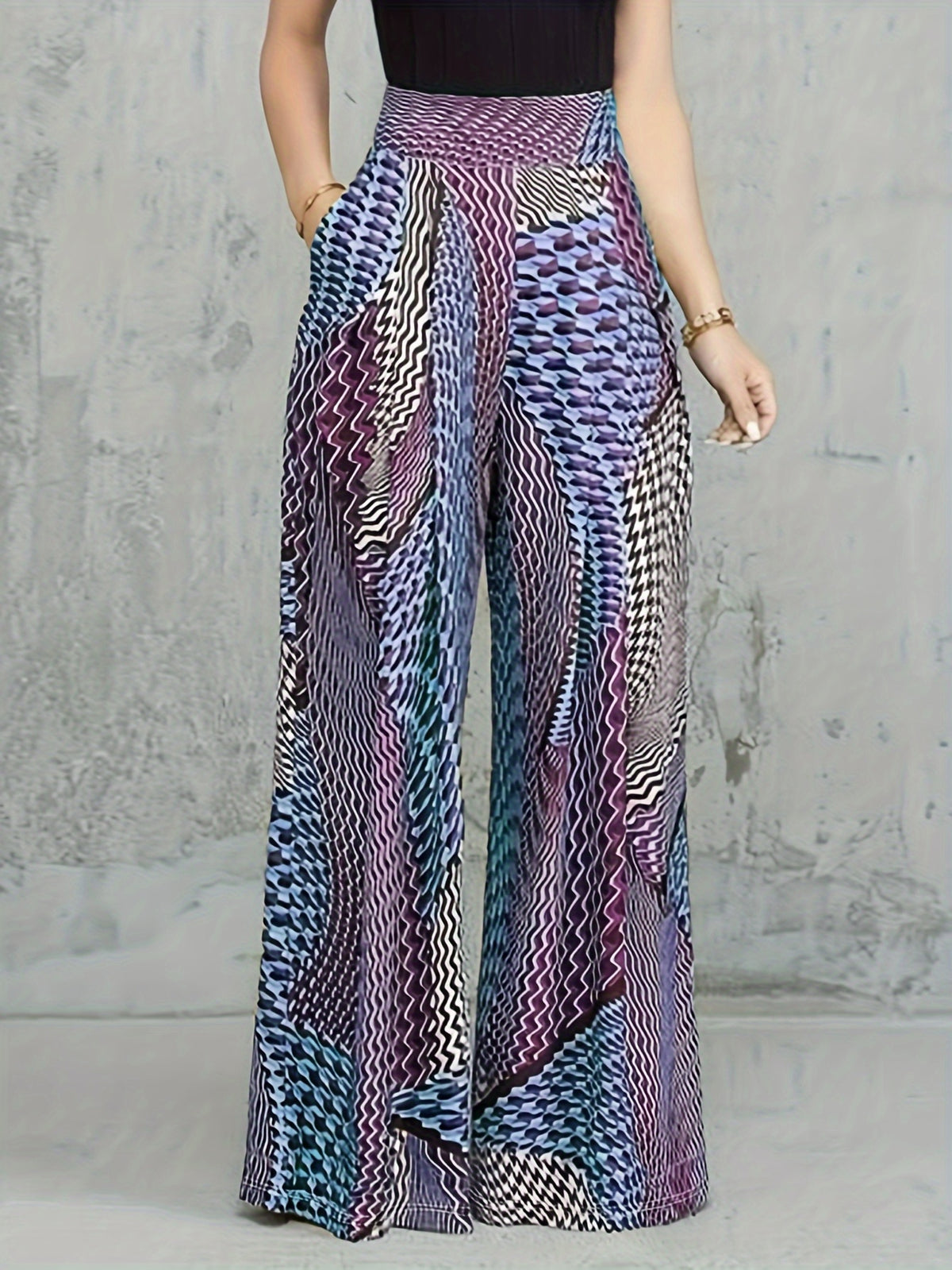 Retro Print Wide Leg Pants Women Loose Fit Long Pants Casual Commute Everyday Wear Violet Blue Mixed Colors S-XXL