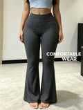 Ribbed Flare Pants Women High Waist Stretchy Bootcut Bell Bottom Bodycon Slim Fit Casual Comfy Trousers S-XXL