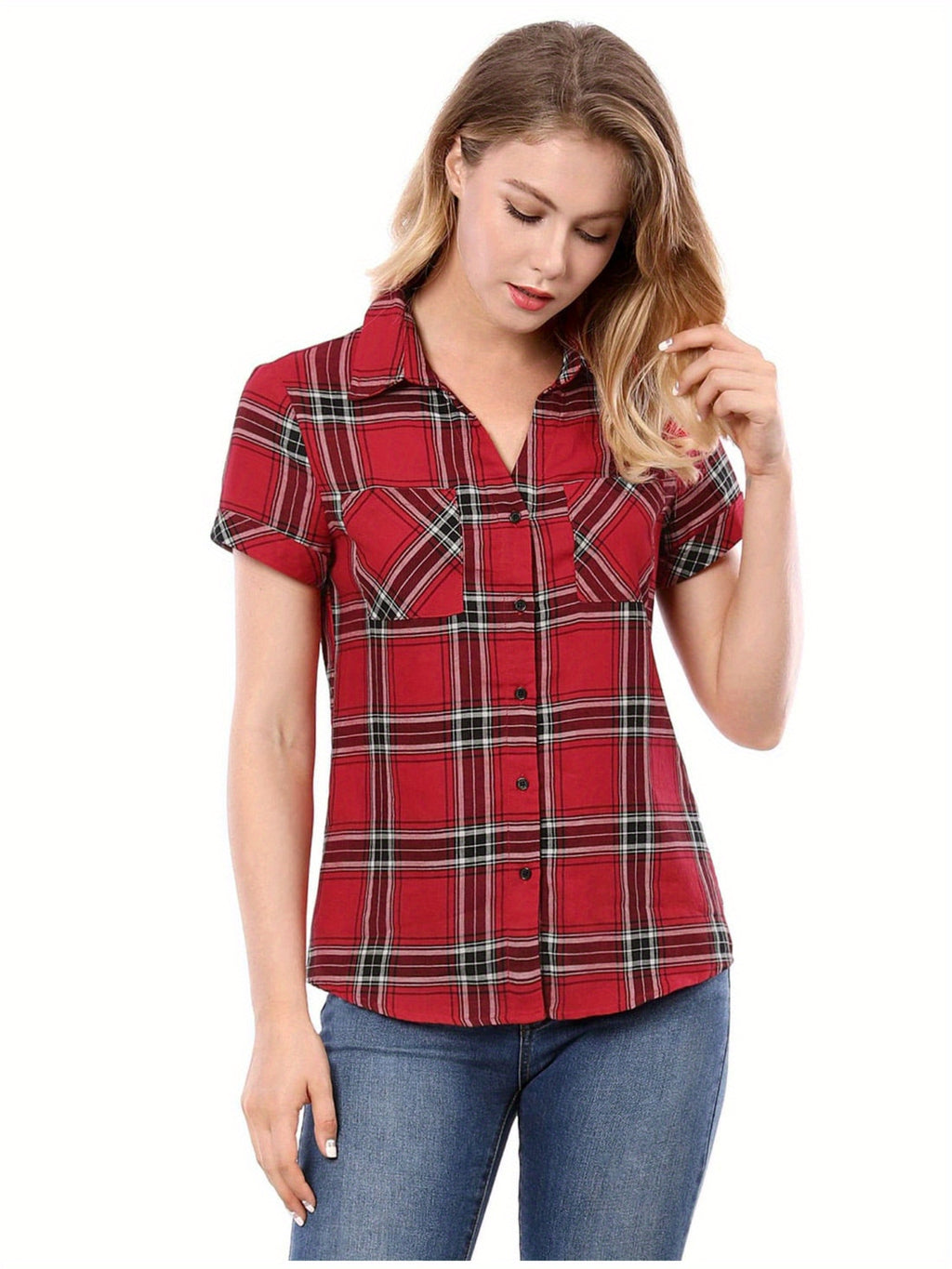 Western Plaid Button Shirt for Women | Classic Flannel Checkered Long Sleeve Top | Casual Country Style Blouse | Machine Washable Women's Plaid Shirt