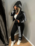 Zip Hoodie Letter Print Tracksuit Set Women Long Sleeve Hooded Casual Sporty Matching Outfit Fall Winter S-XXL